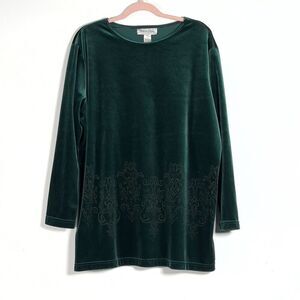 DVF Diane Von Furstenberg Velvet Tunic Top Sz 1X Green Long Sleeve Vintage